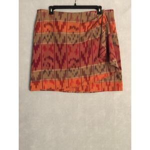 Lauren Ralph Lauren Women's 16W Geo-Motif Cotton-Linen Wrap Skirt NEW